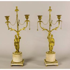 Pair Of Louis XVI Period Candlesticks In Gilt Bronze