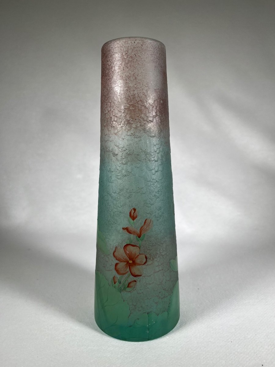 Delatte Nancy Vase With Geranium Decor Gallé Period, Art Nouveau -photo-2