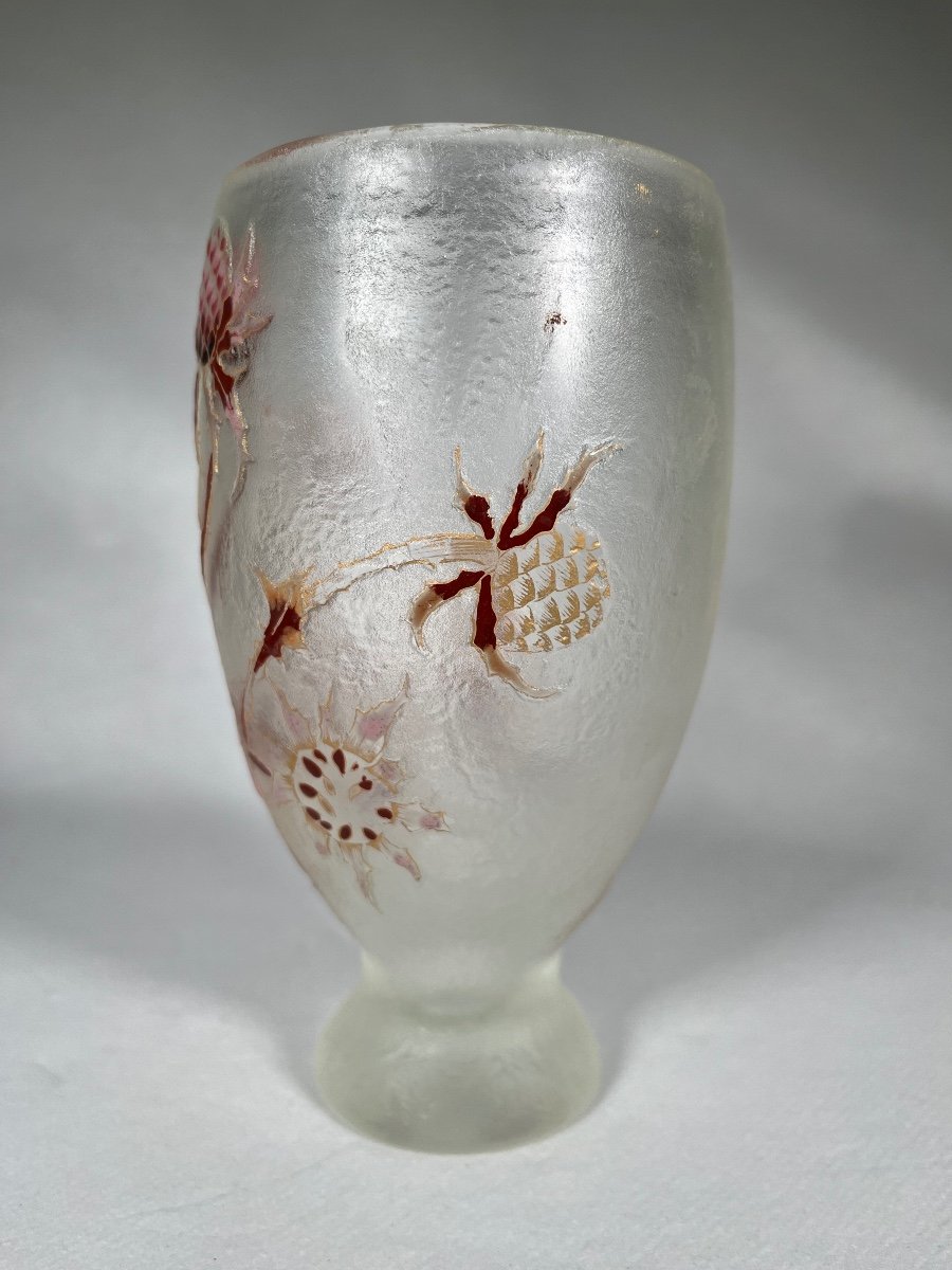 émile Gallé Crystal Vase Decorated With Enamelled Thistles, Art Nouveau -photo-1