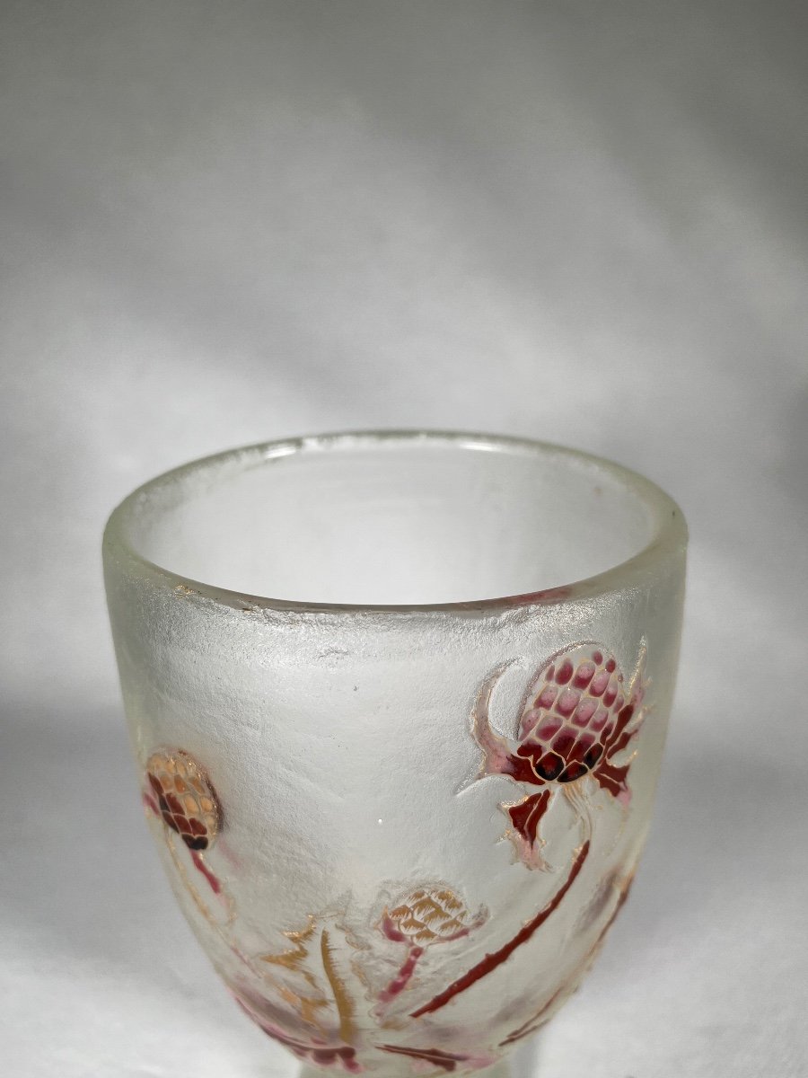 émile Gallé Crystal Vase Decorated With Enamelled Thistles, Art Nouveau -photo-3