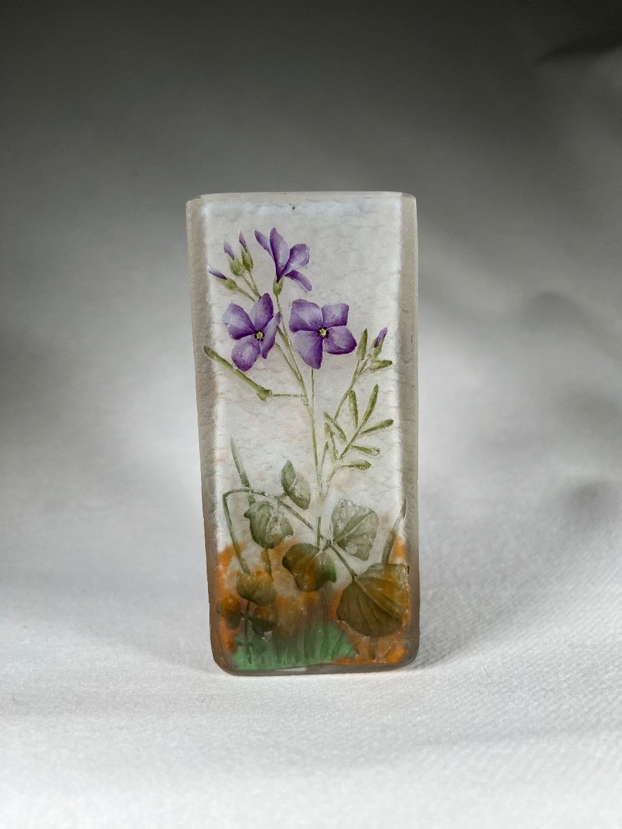 Daum Nancy Vase Square Section “cardamine”, Art Nouveau -photo-1