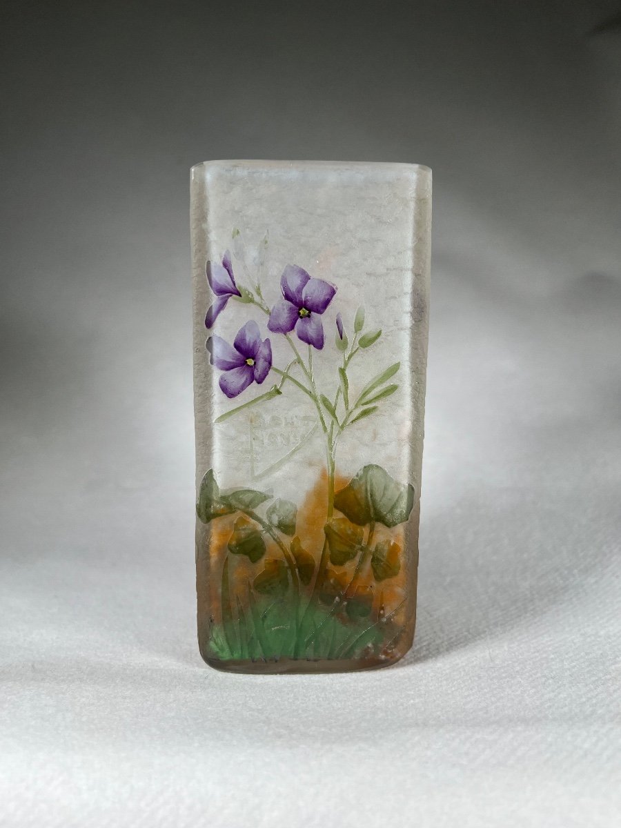 Daum Nancy Vase Square Section “cardamine”, Art Nouveau 