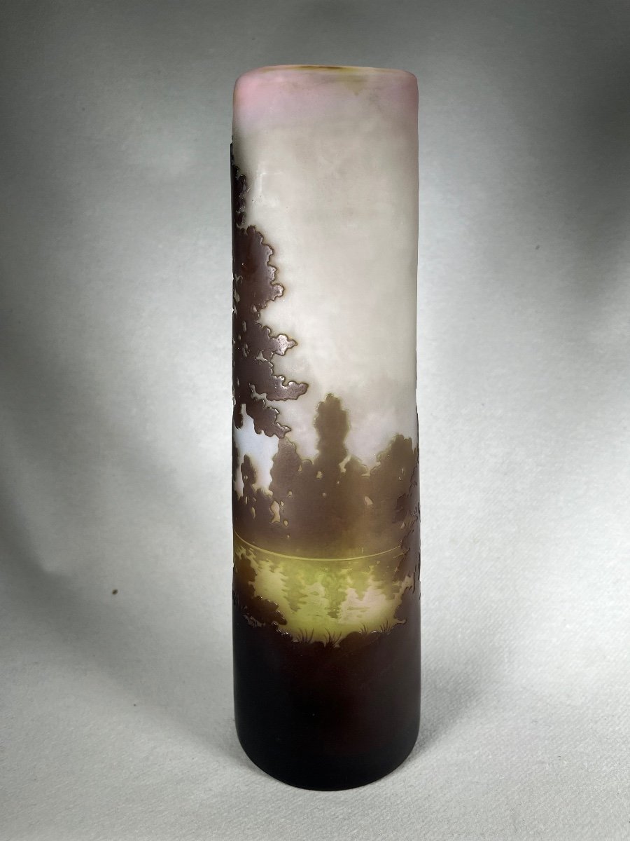 Emile Gallé Trilobed Vase Lake Landscape, Art Nouveau -photo-2