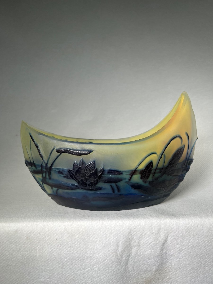 Emile Gallé Rare Cup Shape (boat) Aquatic, Art Nouveau -photo-2