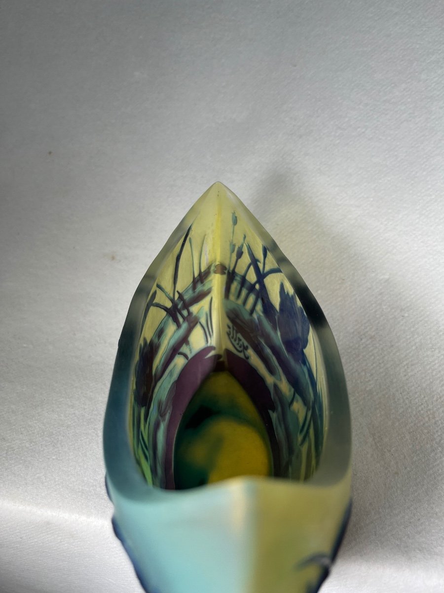 Emile Gallé Rare Cup Shape (boat) Aquatic, Art Nouveau -photo-3