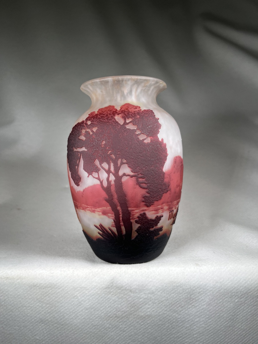 Muller Brothers Vase, Pink Lake Landscape, Gallé Era