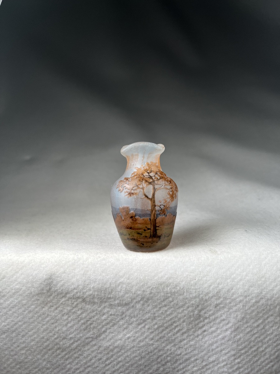 Daum Nancy Trilobé Miniature Vase Landscape “autumn”-photo-2