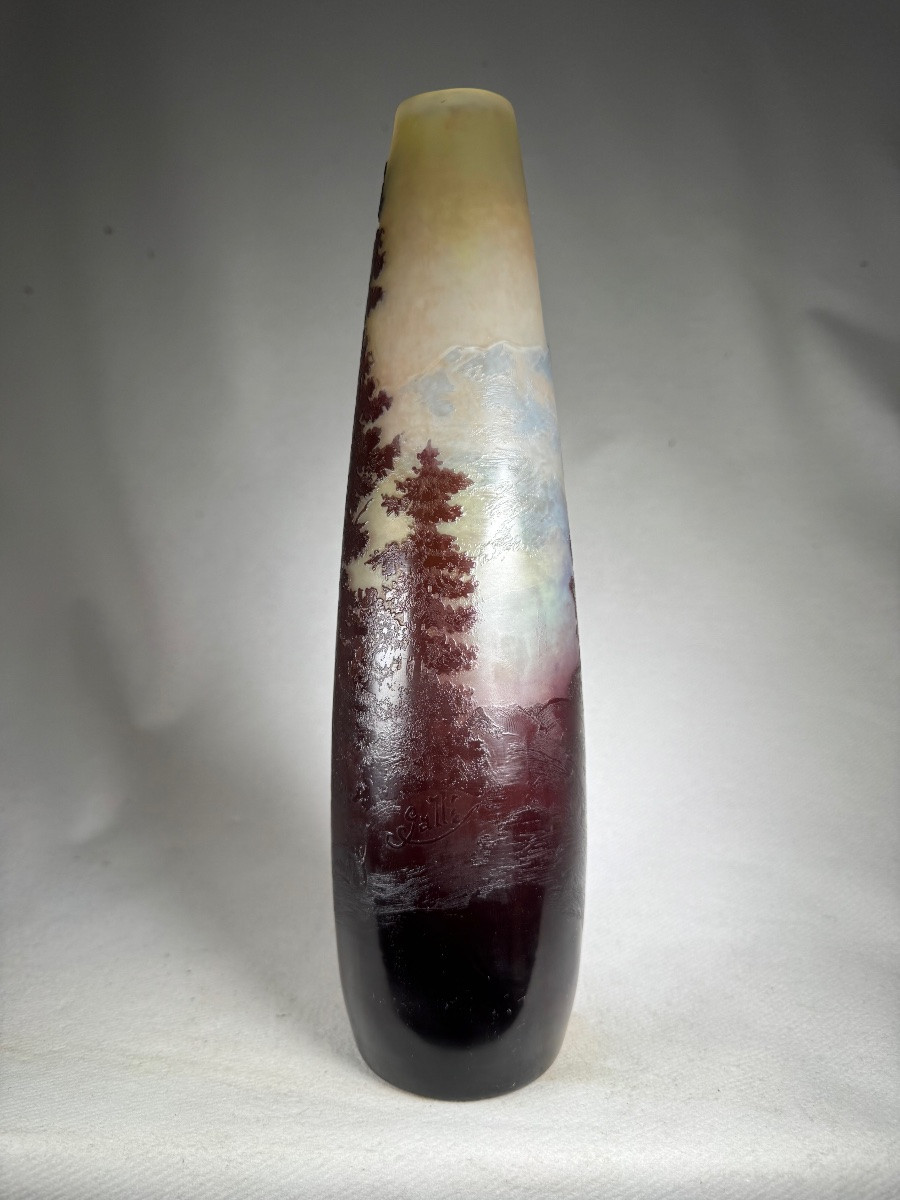 Large émile Gallé Vase, Vosges Landscape, 28 Cm, Art Nouveau-photo-2