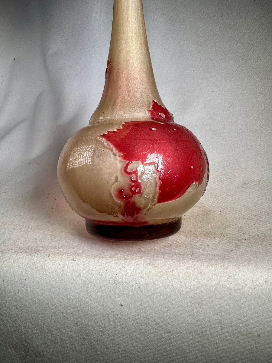 Large émile Gallé Soliflore Vase, Fire-polished "gooseberries" 32 Cm-photo-3