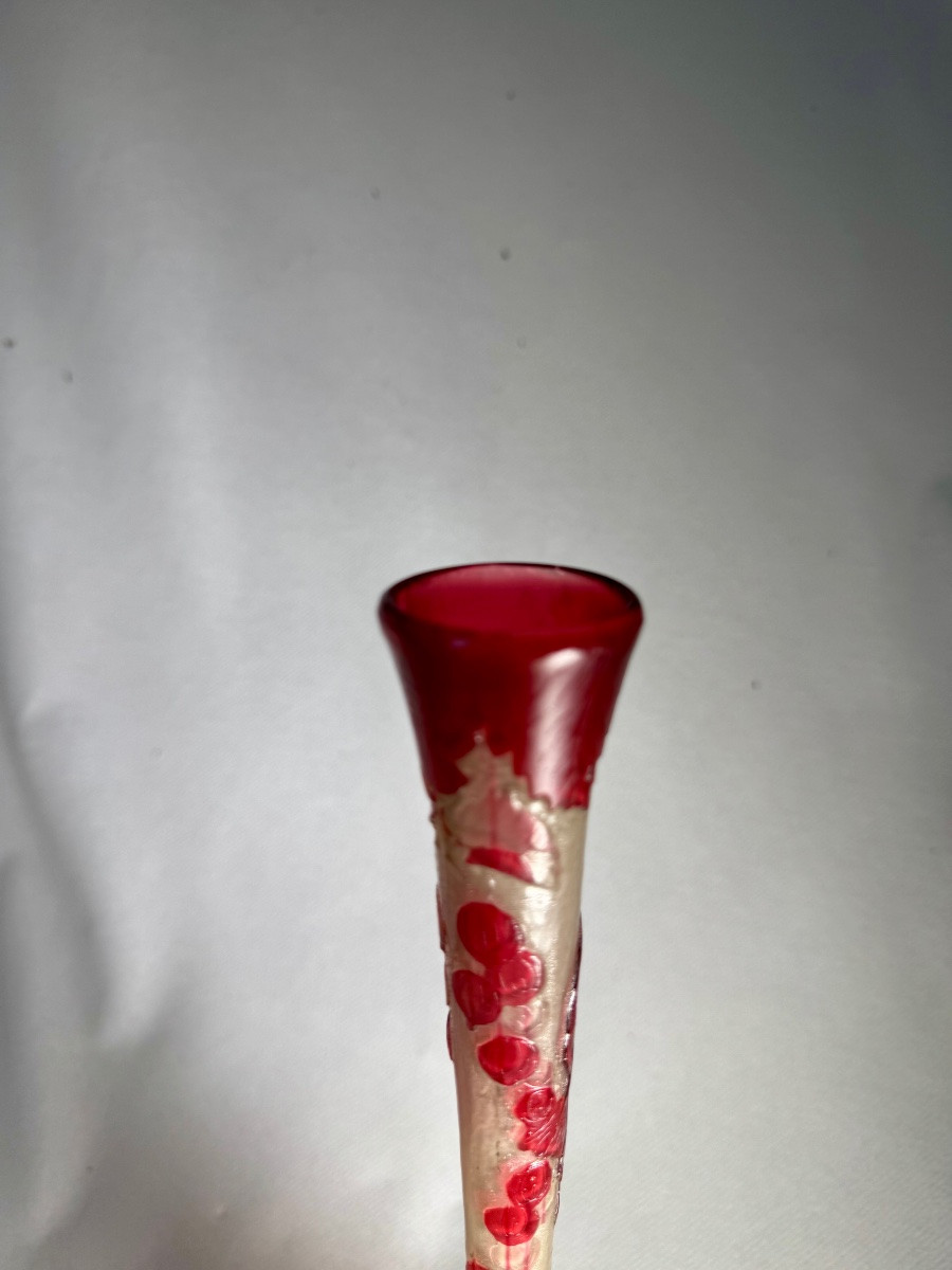 Large émile Gallé Soliflore Vase, Fire-polished "gooseberries" 32 Cm-photo-4