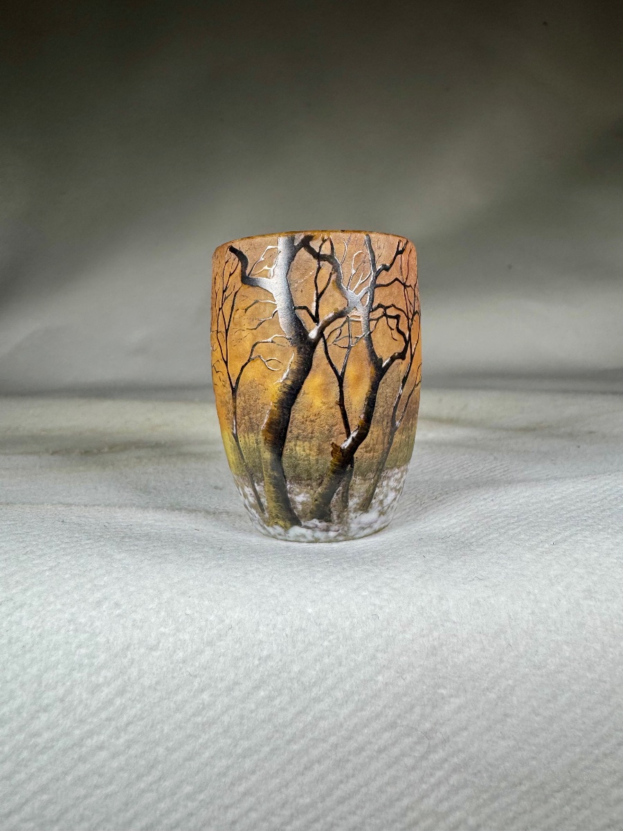 Daum Nancy "snow" Landscape Small Glass Vase-photo-2