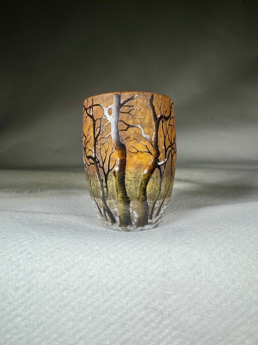 Daum Nancy "snow" Landscape Small Glass Vase-photo-3