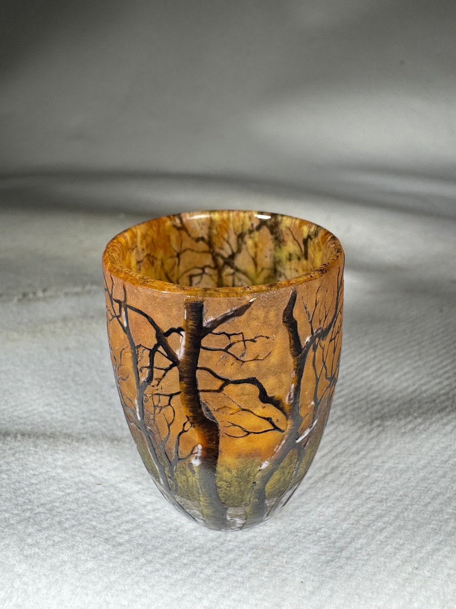 Daum Nancy "snow" Landscape Small Glass Vase-photo-4