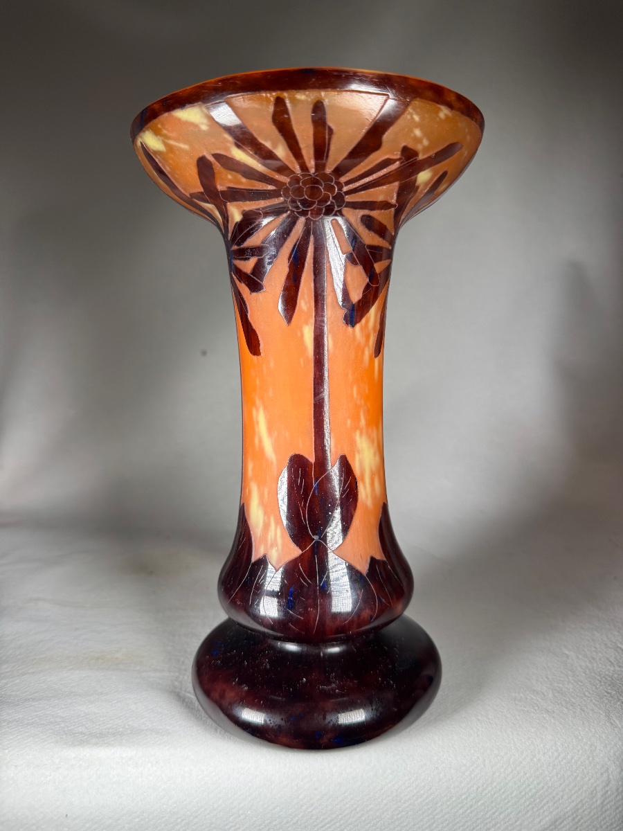 Schneider, Charder Vase - French Glass “cocotier” Art Deco-photo-3