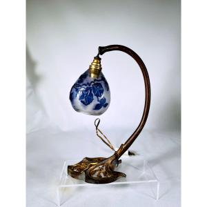 Important émile Gallé Table Lamp Decorated With Bindweed, Glass Paste