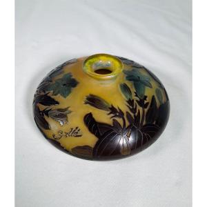 émile Gallé Spinning Top Vase With Bignones Decor, Art Nouveau 