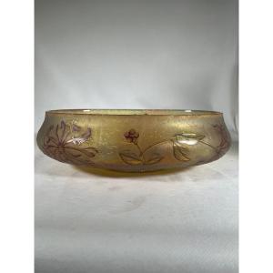 Daum Nancy - Large Cup With Honeysuckle Decor With Dividers, Art Nouveau 