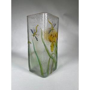 Superb Baccarat Vase With Dragonflies Era Daum Galle, Art Nouveau 