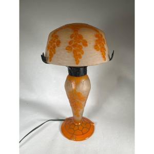 French Glass - Charles Schneider Date Mushroom Lamp Era Daum Galle, Art Deco 