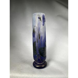 Vase Daum Cylindrique Nancy « Violettes »