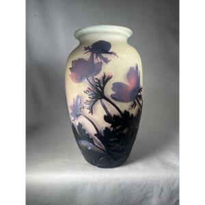 Vase Muller Frères « Anémones » Époque Gallé, Art Nouveau 