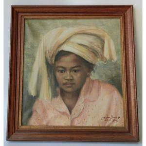 Oil Painting On Canvas Portrait Of Malagasy Woman Art Painting From The End Of The 20th Century