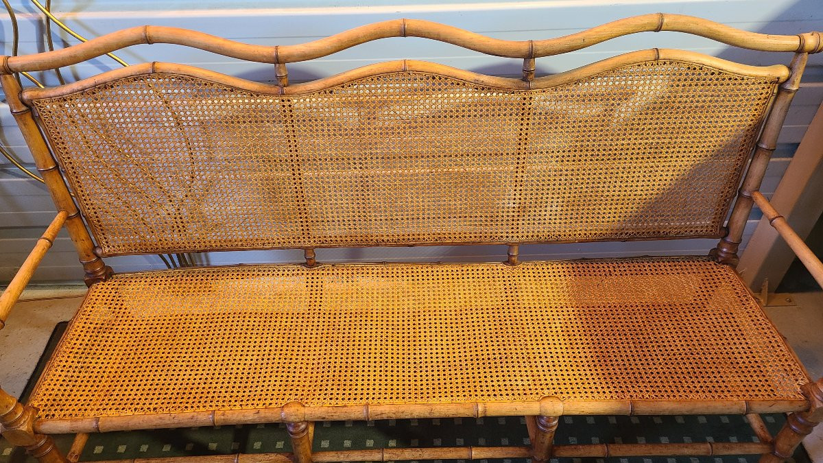 1900 Bench In Imitation Bamboo And Cane Wood-photo-3