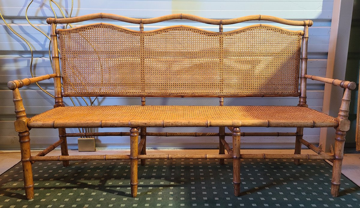 1900 Bench In Imitation Bamboo And Cane Wood-photo-4