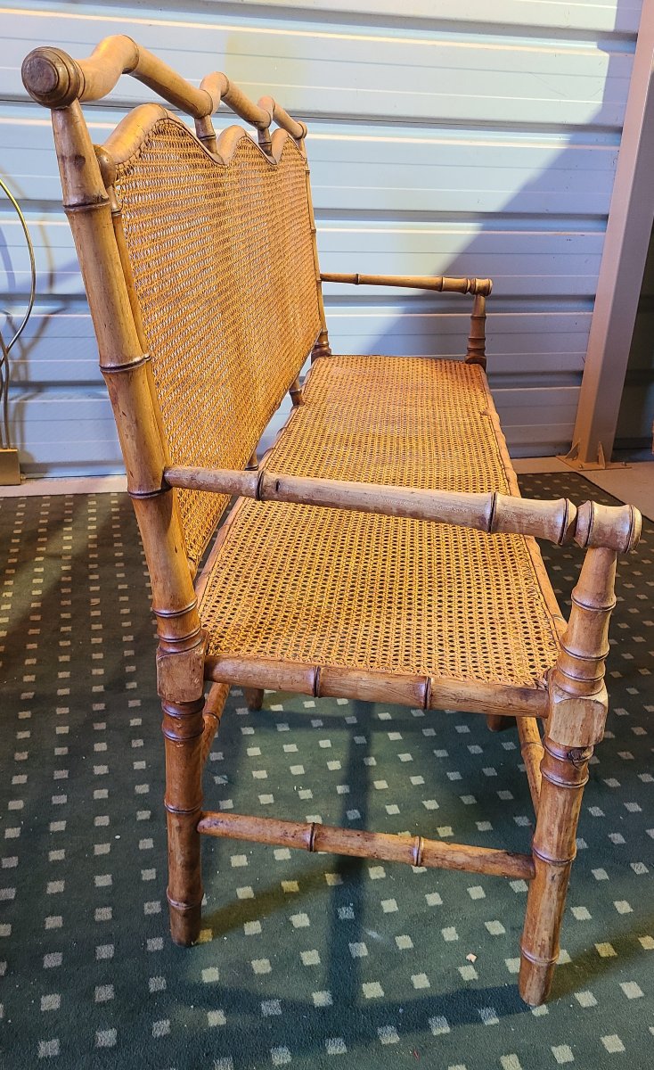 1900 Bench In Imitation Bamboo And Cane Wood-photo-1