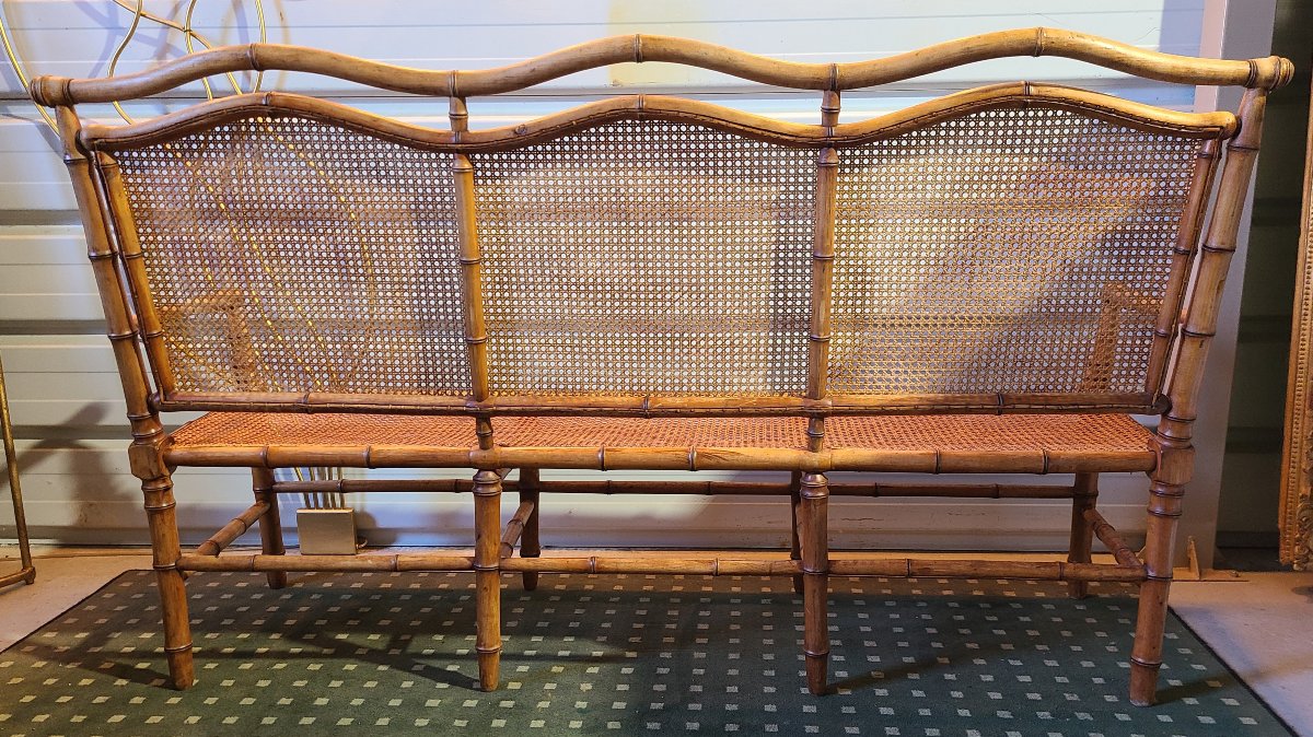 1900 Bench In Imitation Bamboo And Cane Wood-photo-2