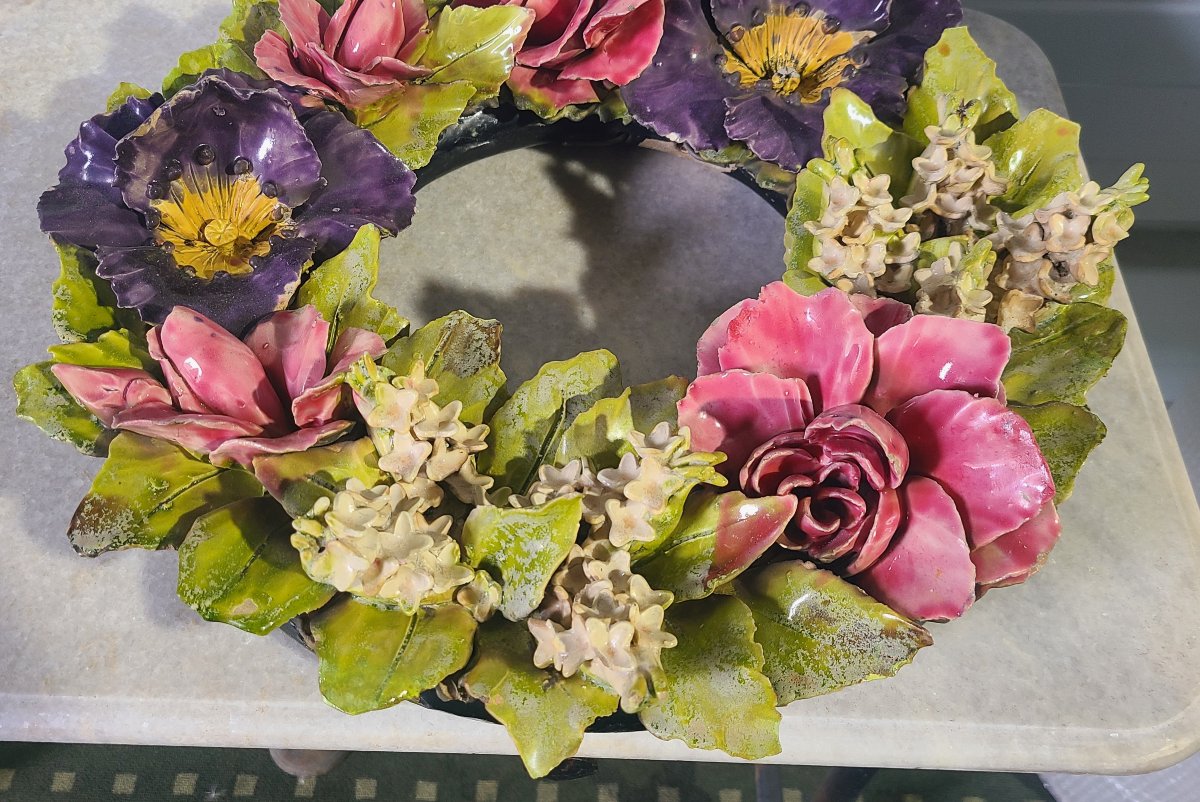  couronne de fleur en barbotine -photo-2
