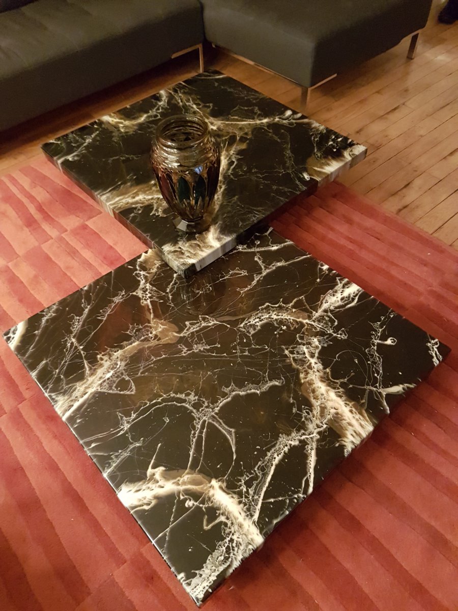 Paire de table basse coffee table imitation Marbre, Italie, 1980-photo-2