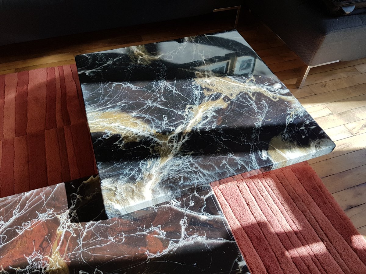 Paire de table basse coffee table imitation Marbre, Italie, 1980-photo-4
