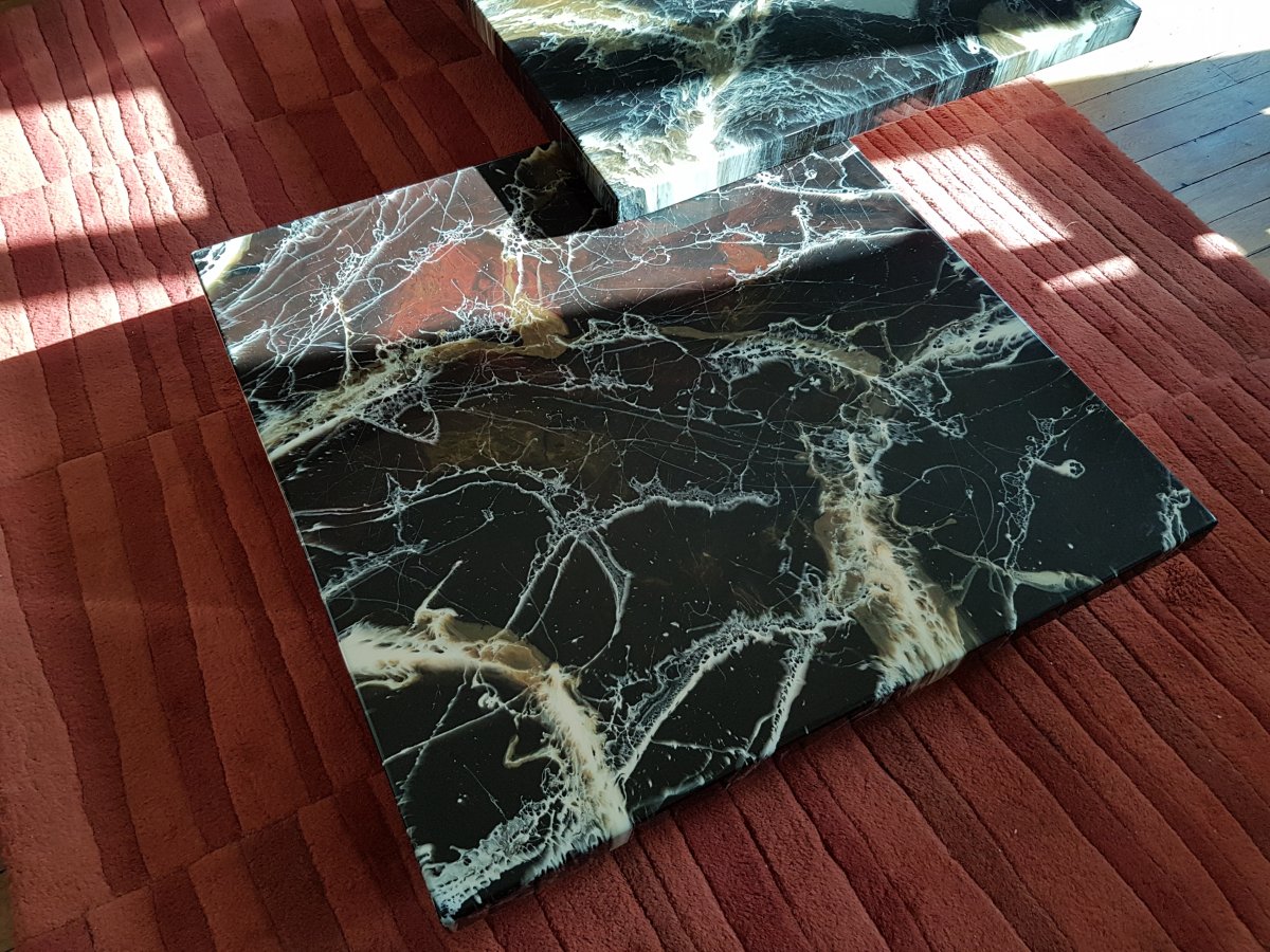 Paire de table basse coffee table imitation Marbre, Italie, 1980-photo-1