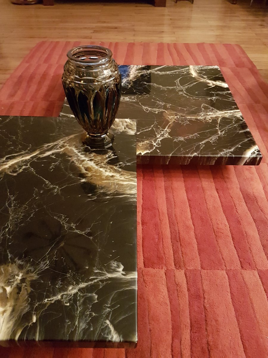 Paire de table basse coffee table imitation Marbre, Italie, 1980-photo-4