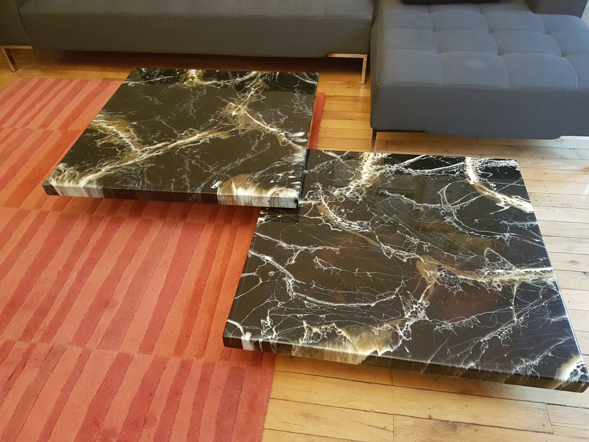 Paire de table basse coffee table imitation Marbre, Italie, 1980