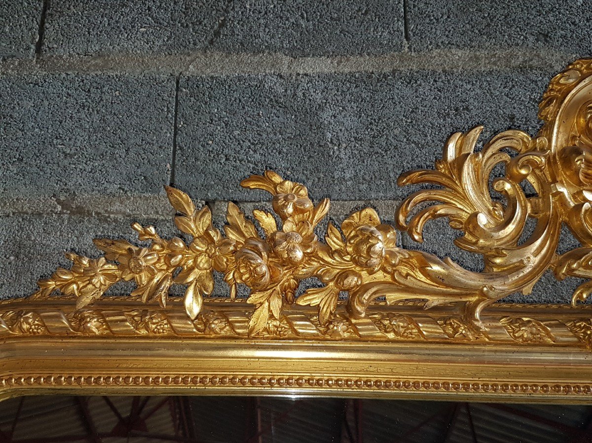Grand Miroir Style Louis XV Doré A La Feuille -photo-2