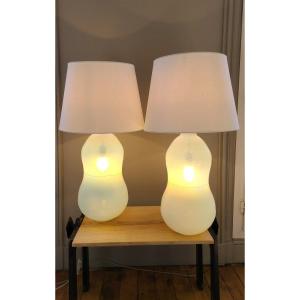 Pair Of Opalescent Murano Lamp