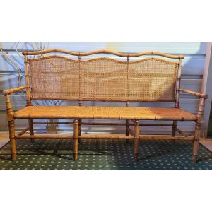 1900 Bench In Imitation Bamboo And Cane Wood