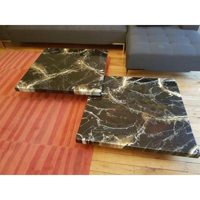 Pair Of Coffee Table Coffee Table Imitation Marble, Italy, 1980