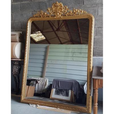 Large Louis XV Style Mirror Gilded With Leaf