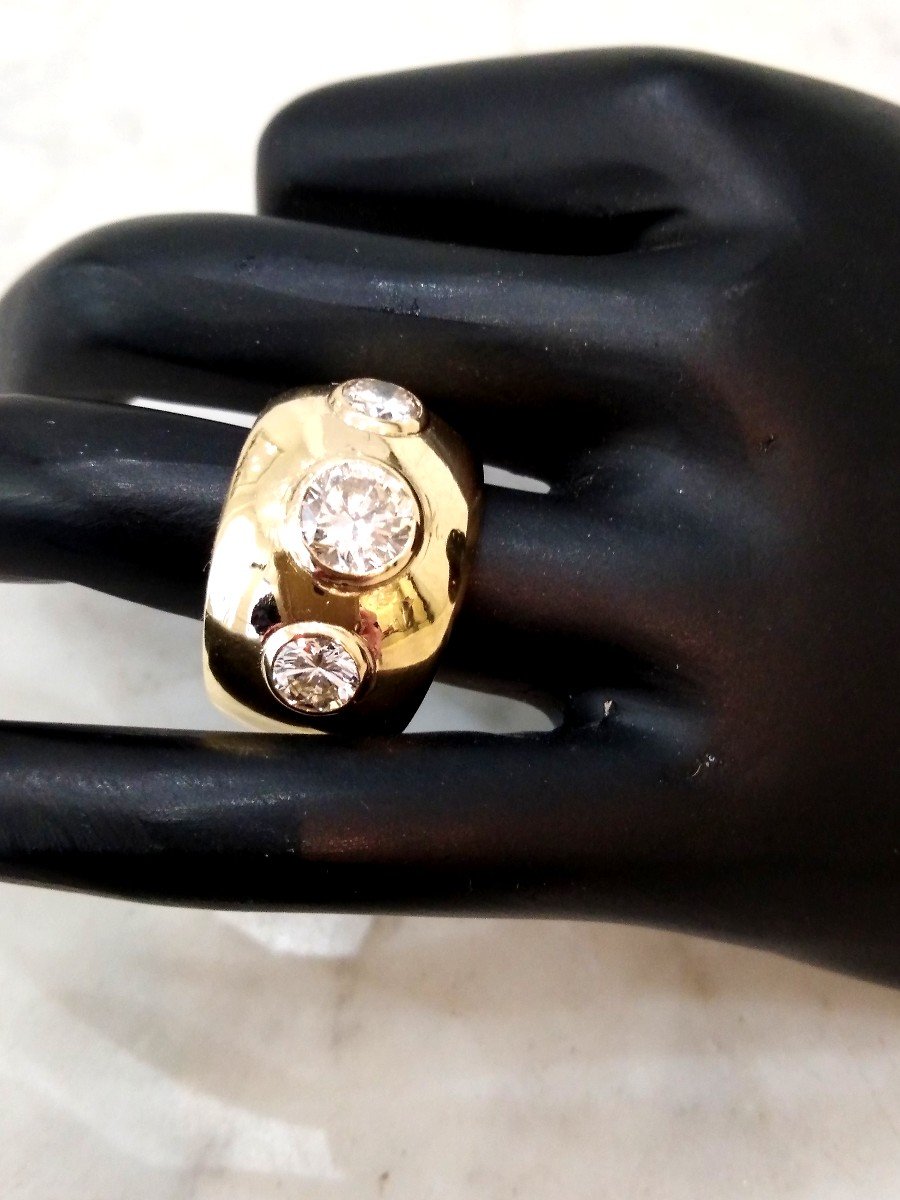 Ring Bangle Yellow Gold 3 Diamonds-photo-2