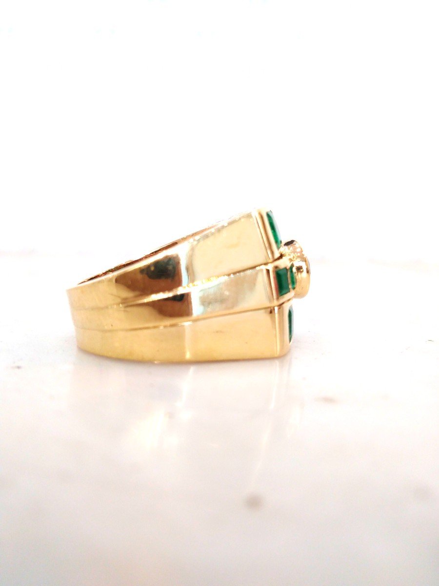 Tank Ring Yellow Gold Emeralds Diamond-photo-3