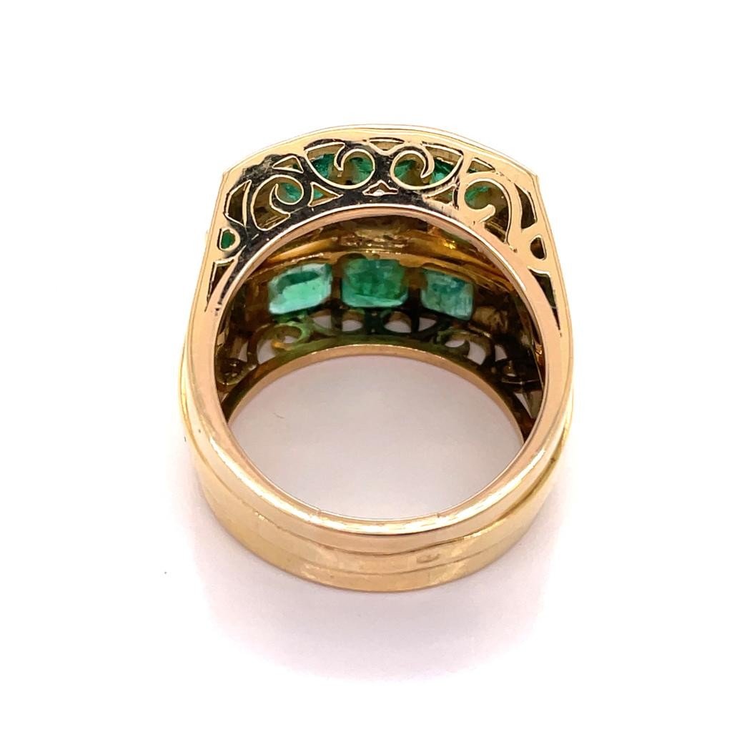 Tank Ring Yellow Gold Emeralds Diamond-photo-2