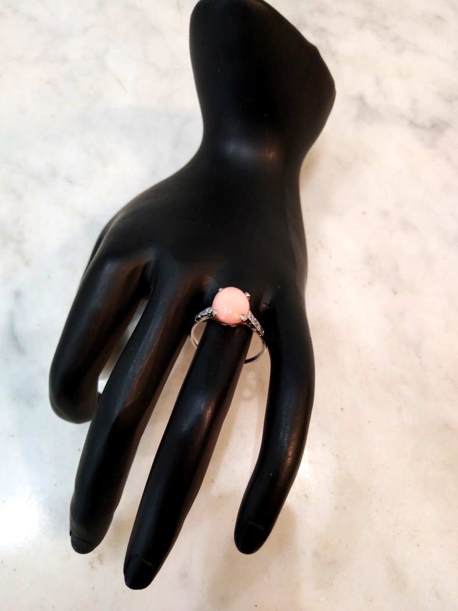 Old Platinum Coral Diamonds Ring-photo-1