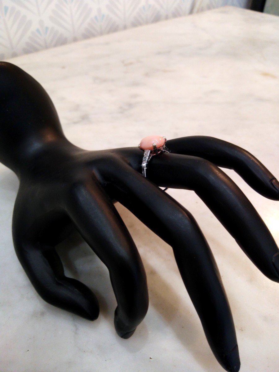 Old Platinum Coral Diamonds Ring-photo-3