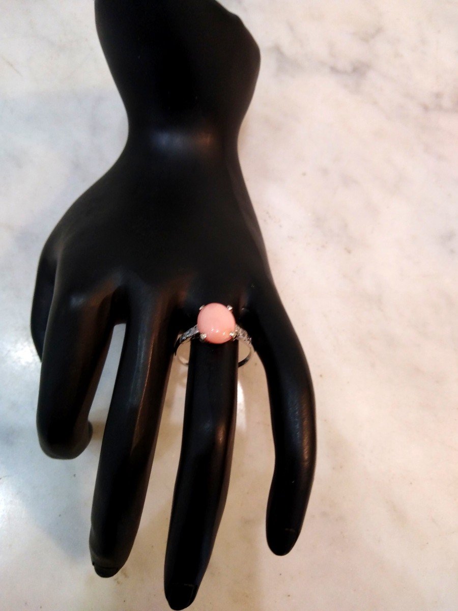 Old Platinum Coral Diamonds Ring-photo-4