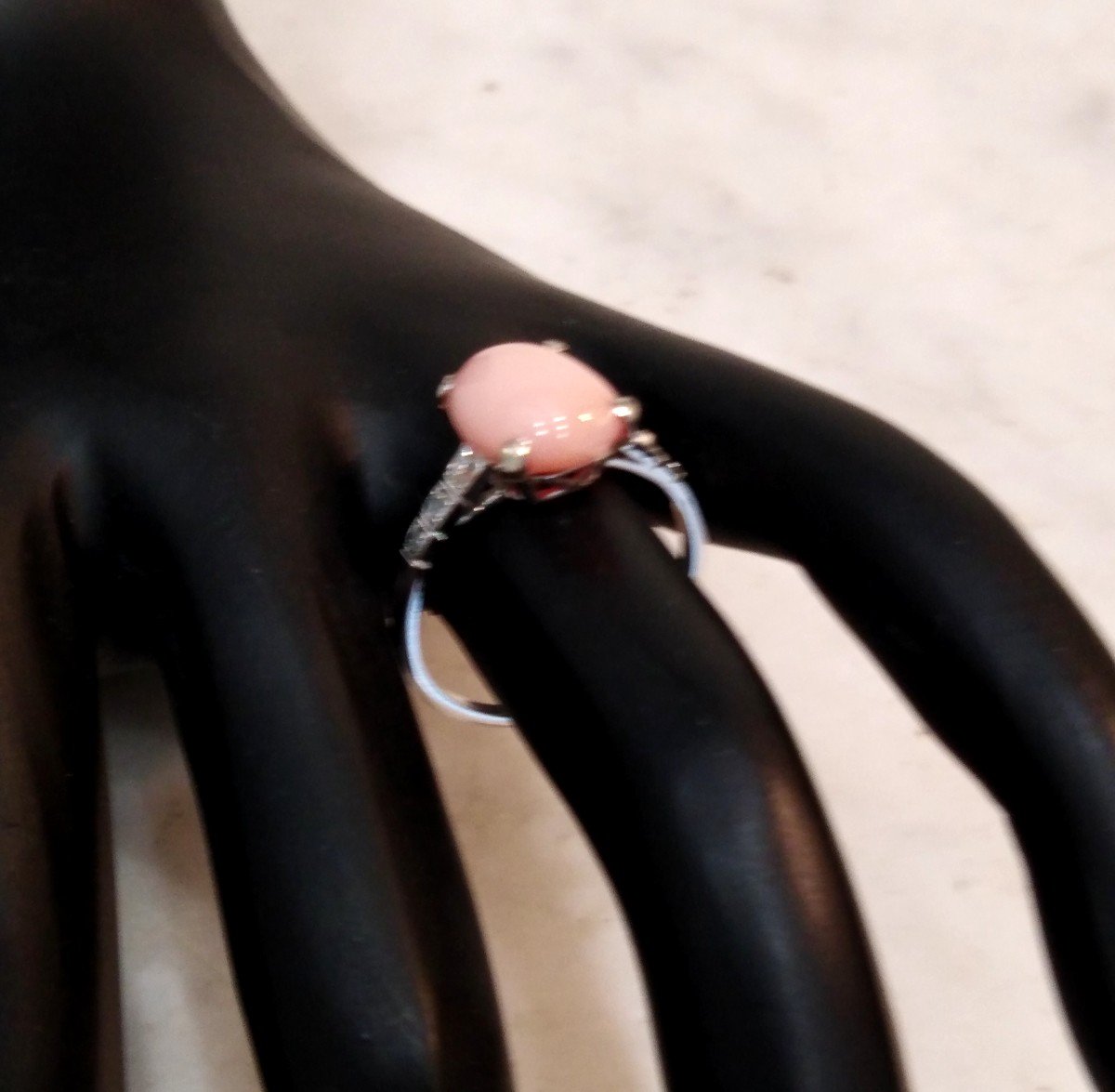 Old Platinum Coral Diamonds Ring-photo-5