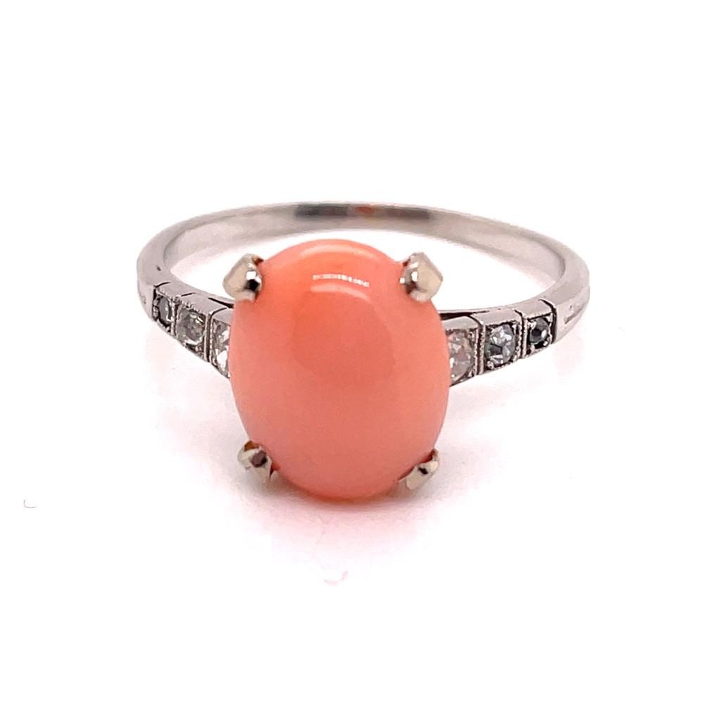Old Platinum Coral Diamonds Ring