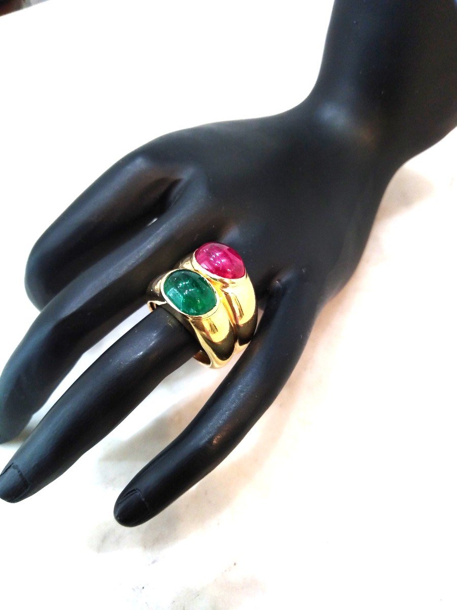 Poiray Emerald Ruby Double Band Ring-photo-5